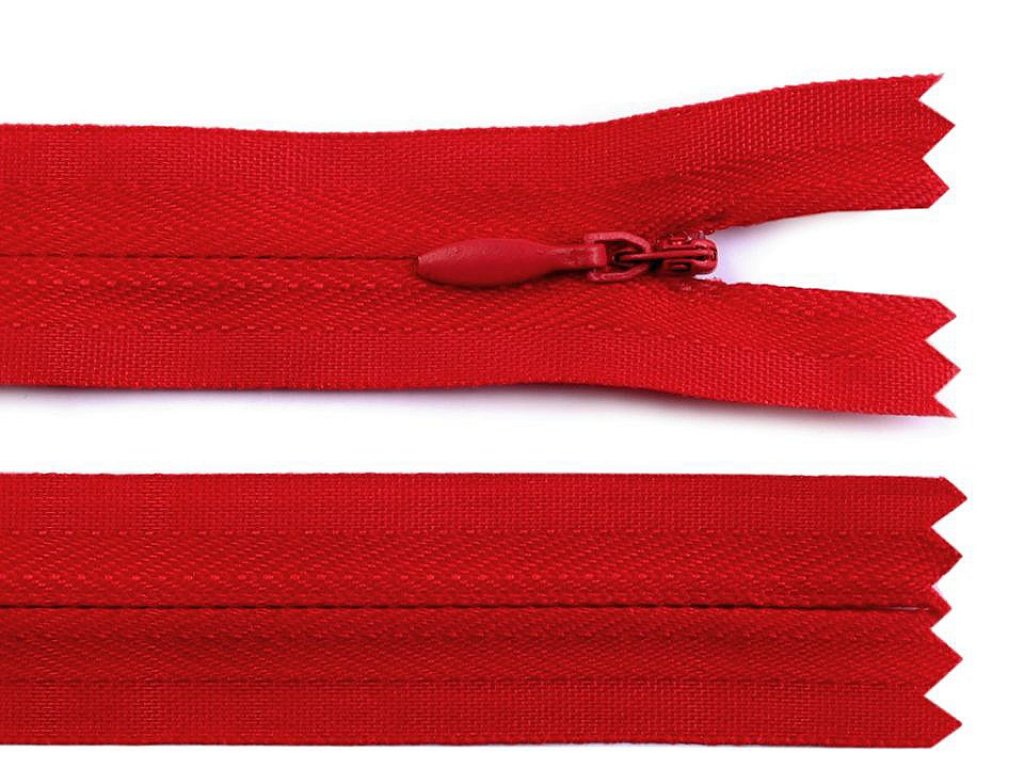 Skrytý spirálový zip šíře 3 mm, délka 20 cm - červená