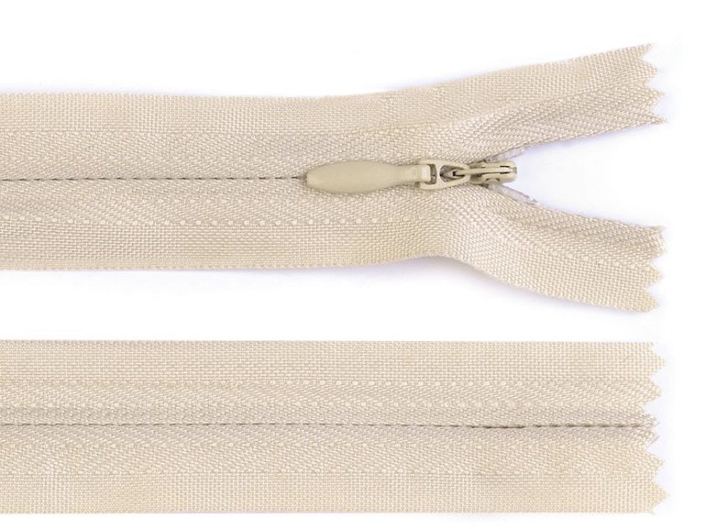 Skrytý spirálový zip šíře 3 mm, délka 22 cm - krémová