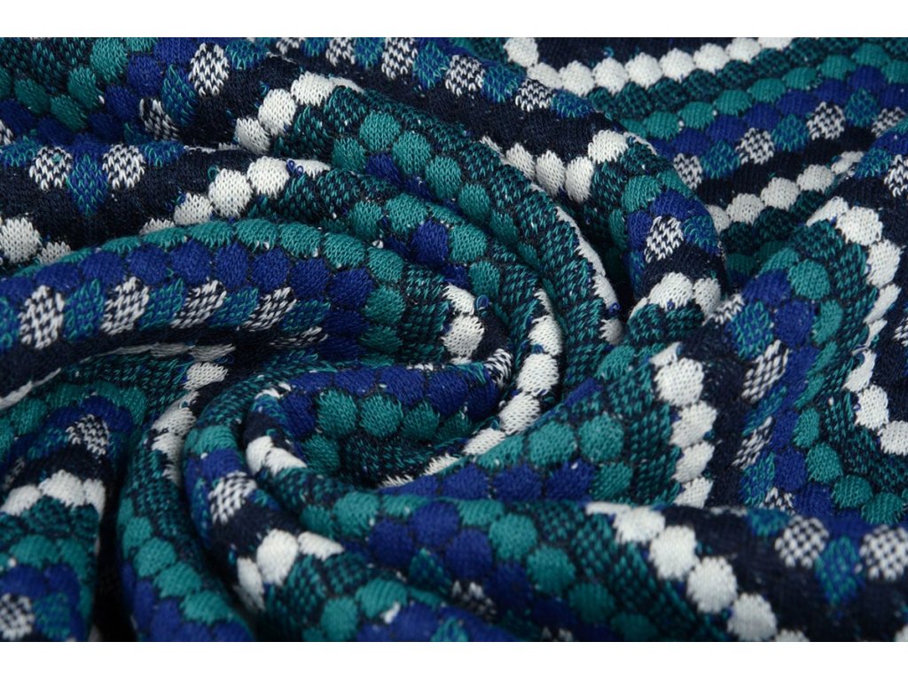 Žakárový úplet - chevron modrá