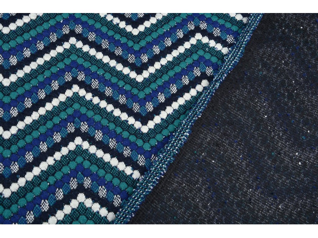 Žakárový úplet - chevron modrá