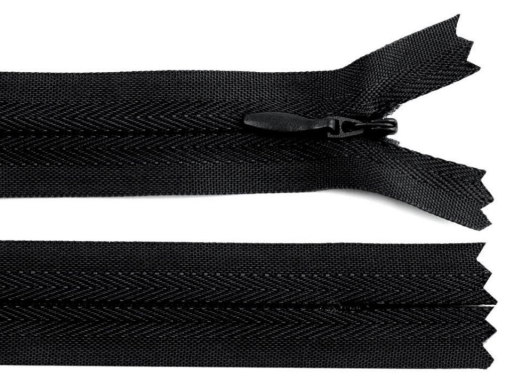 Zip skrytý nedělitelný 3 mm délka 50 cm - černá