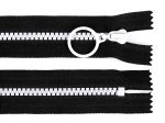Kostěný zip barevný No 5 délka 25 cm s ozdobným jezdcem - černá/bílá