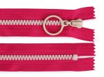Kostěný zip barevný No 5 délka 25 cm s ozdobným jezdcem - tmavě růžová/béžová světlá