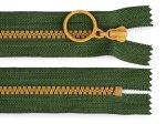 Kostěný zip barevný No 5 délka 25 cm s ozdobným jezdcem - khaki/okrová