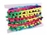 Prýmek šíře 20 mm s malými bambulkami 10 mm neonový / duhový