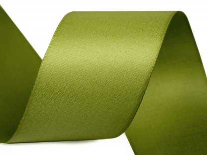 Atlasová hedvábná stuha oboulící šíře 40 mm matná - zelená khaki