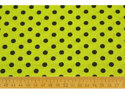 Bavlněná látka / plátno - černý puntík na kiwi  (6mm) - 0,44 m