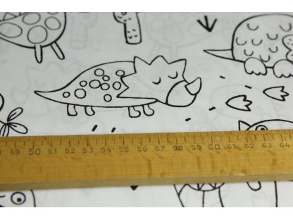 Bavlněná látka / plátno - Omalovánky dinosauři - 0,8 m 2
