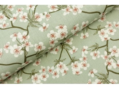 Bavlněná látka / plátno - Sakura dusty mint