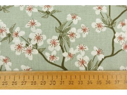 Bavlněná látka / plátno - Sakura dusty mint 2
