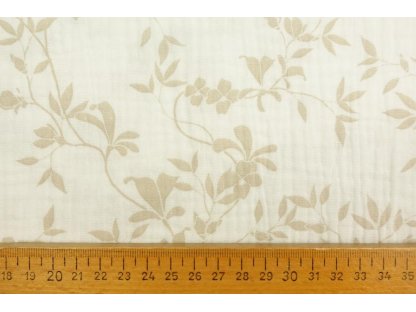 Dvojitá gázovina / mušelín - Hnědé lístky - 0,4 m 2