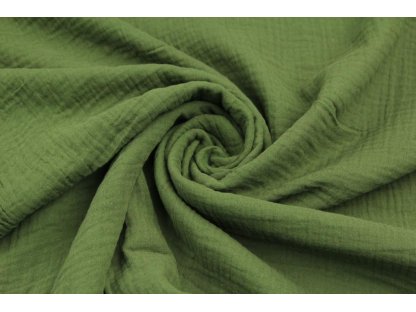 Dvojitá gázovina / mušelín / jednobarevná - khaki kapradina