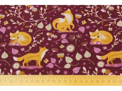 Happy fleece - lišky - vínová