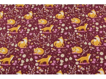 Happy fleece - lišky - vínová