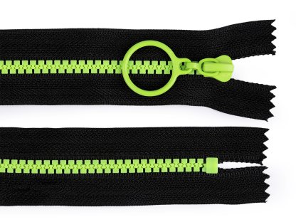 Kostěný zip barevný No 5 délka 15 cm s ozdobným jezdcem - černá/zelená