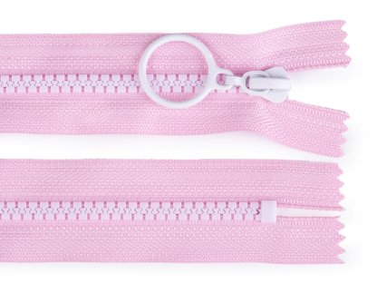Kostěný zip barevný No 5 délka 15 cm s ozdobným jezdcem - růžová/bílá
