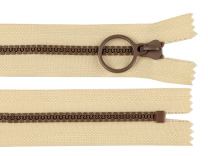 Kostěný zip barevný No 5 délka 15 cm s ozdobným jezdcem - světle béžová/ hnědá