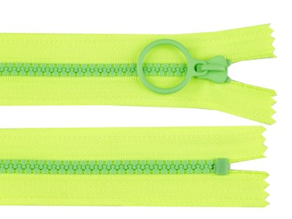 Kostěný zip barevný No 5 délka 15 cm s ozdobným jezdcem - žlutozelená/zelená
