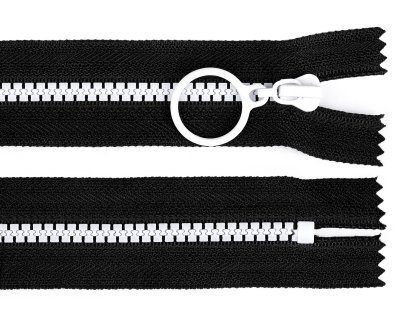 Kostěný zip barevný No 5 délka 20 cm s ozdobným jezdcem - černá/bílá