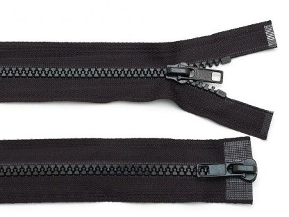Kostěný zip dělitelný, 2 jezdce / dvoucestný, šíře 5 mm, délka 80 cm, bundový - černá