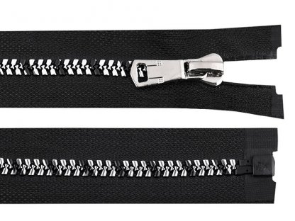 Kostěný zip se stříbrno-černými zoubky, šíře 8 mm, délka 40 cm