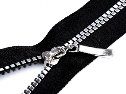 Kostěný zip šíře 5 mm, délka 40 cm, čtvercové zuby - černá/stříbrná 2