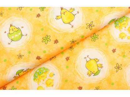 Bavlněná látka / plátno - Kuřátka žlutá