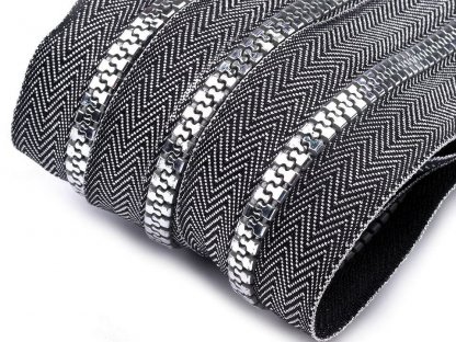 Nekonečný zip kostěný 5 mm - černostříbrný - 1 m