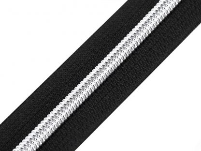 Nekonečný zip spirálový 5 mm s metalickými zoubky metráž - černý/stříbrný - 0,8 m