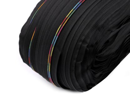 Nekonečný zip spirálový duhový 5 mm metráž - černý - 1 m