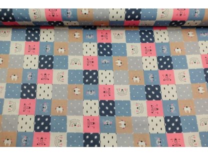 Bavlněná látka / plátno / organická bavlna - Patchwork se zvířátky 