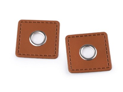 Průchodka s koženkovým čtverečkem 10 mm - hnědá koňak