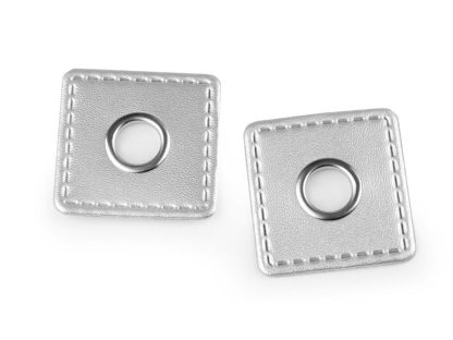 Průchodka s koženkovým čtverečkem 10 mm - stříbrná
