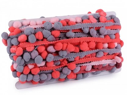 Prýmek šíře 30 mm s bambulkami ombré - 1,2 m