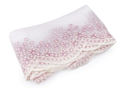 Vyšívaná krajka na monofilu 18 cm - růžová 2