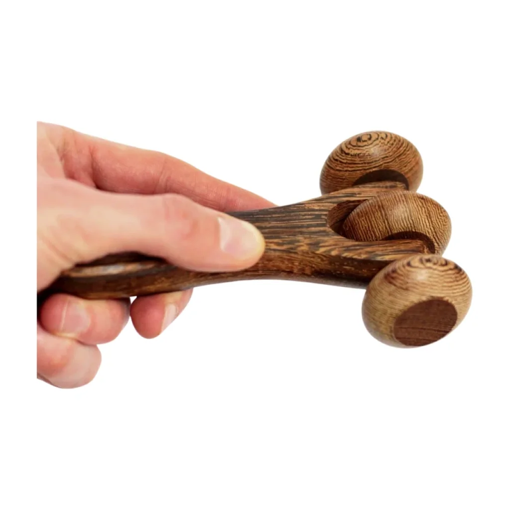 Dřevěný masážní váleček se TŘEMI KOTOUČKY 17 cm