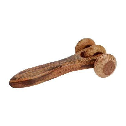 Dřevěný masážní váleček se TŘEMI KOTOUČKY 17 cm
