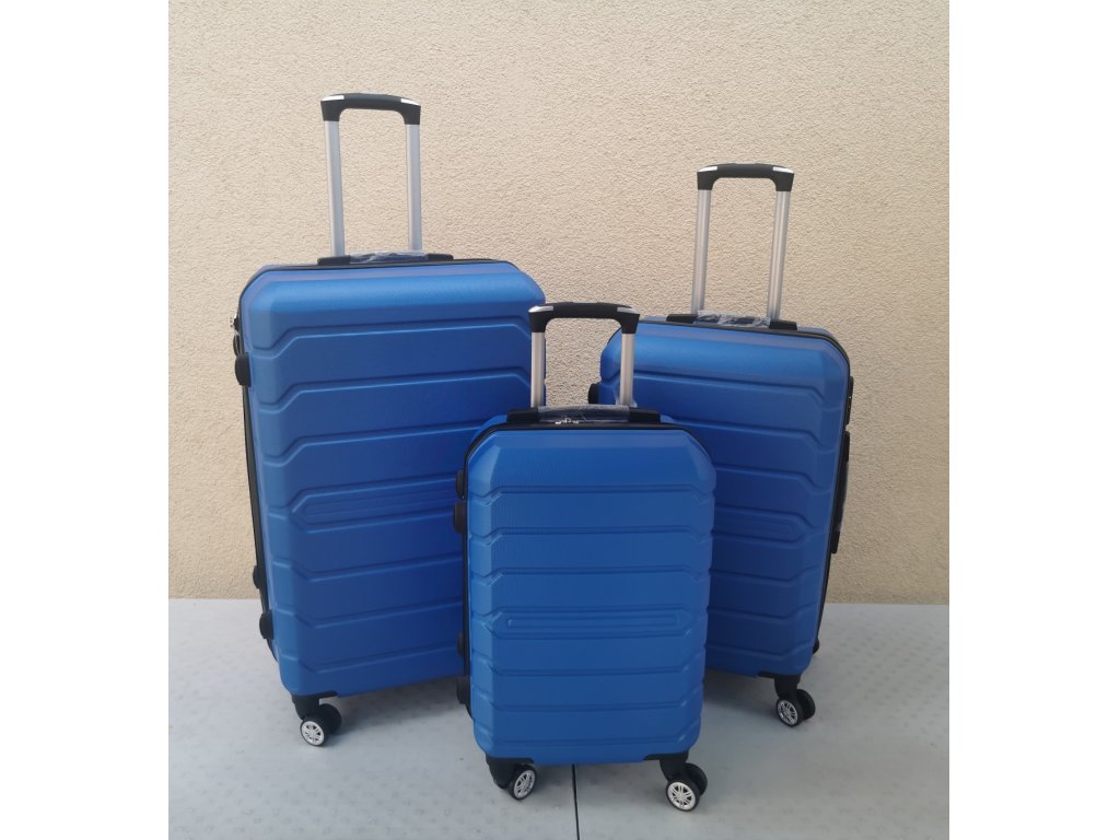 Cestovní skořepinové kufry sada 3ks, barva modrá