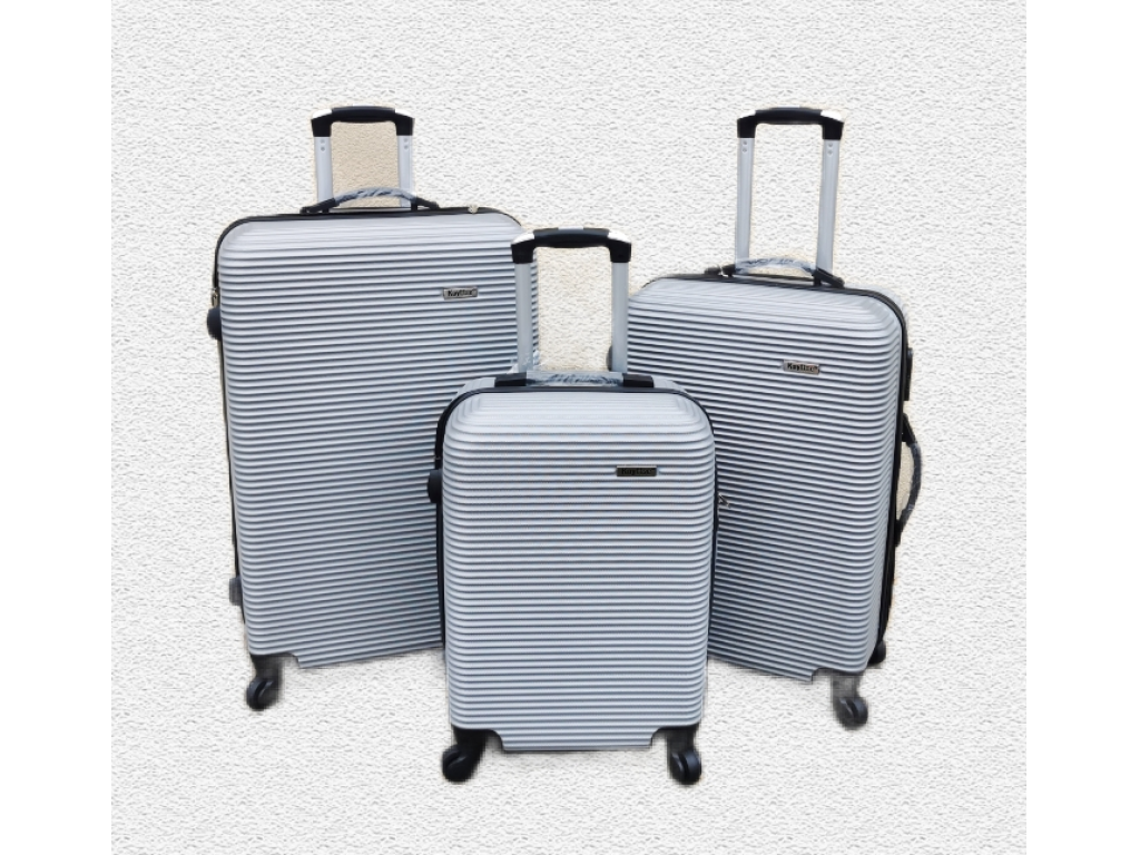 Cestovní skořepinové kufry sada 3ks stříbrné 95L+62L+39L