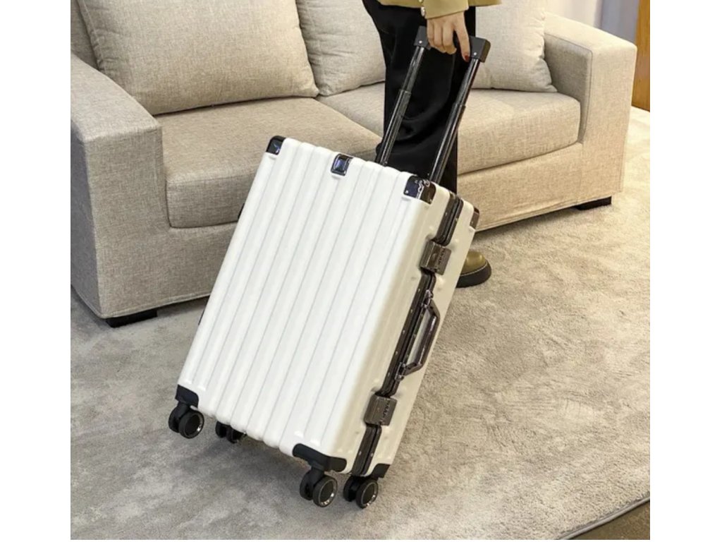 Cestovní skořepinový velký kufr světle bílý 60x41x28cm