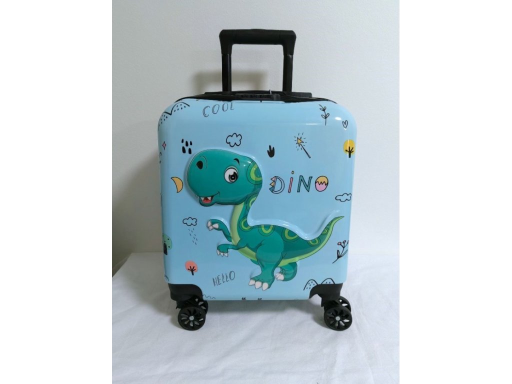Dětský skořepinový kufr Dinosaurus světle modrý 3D