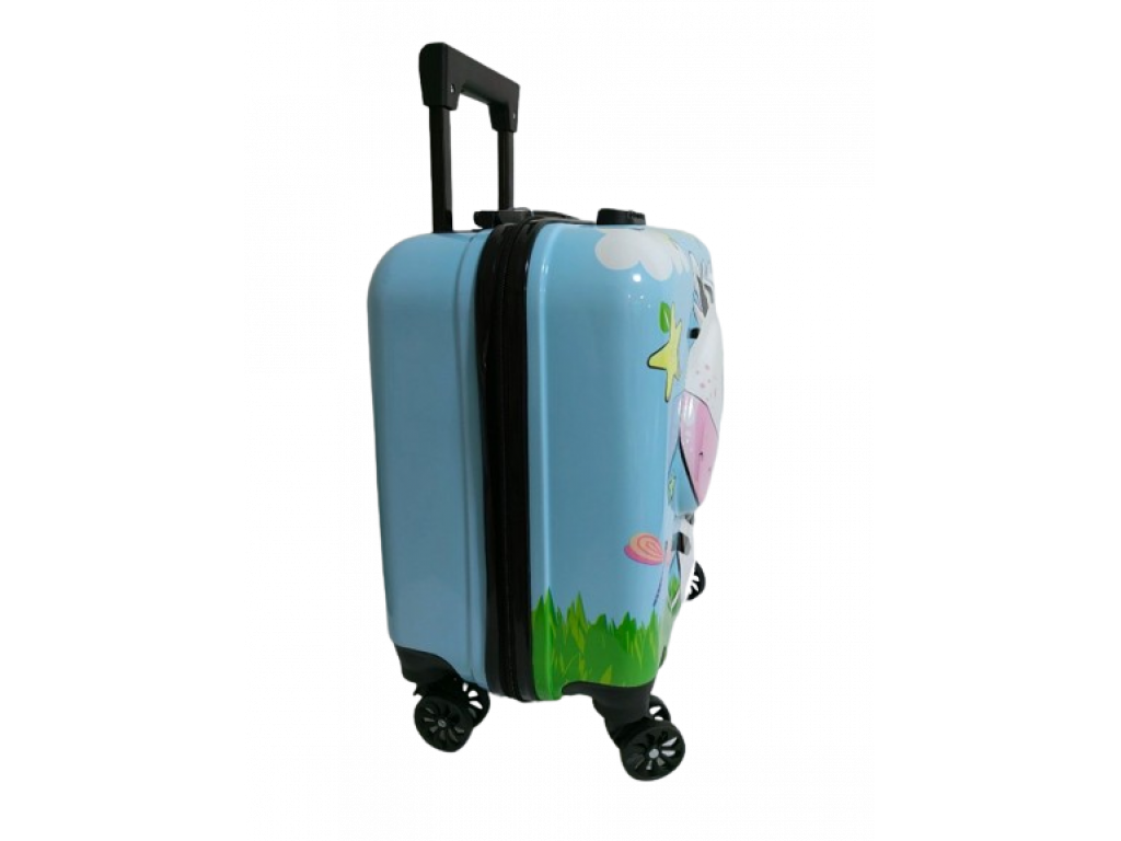 Dětský skořepinový kufr Zebra světle modrý 3D