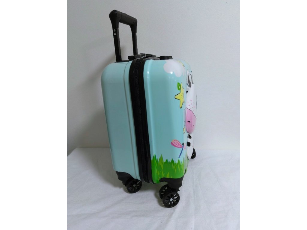 Dětský skořepinový kufr Zebra světle zelený 3D