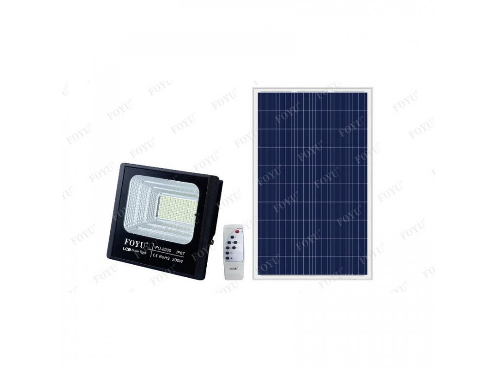 Levně FOYU FO-200 reflektor s venkovním solárním panelem IP67 s dálkovým ovládáním s časovačem studená bílá 200w