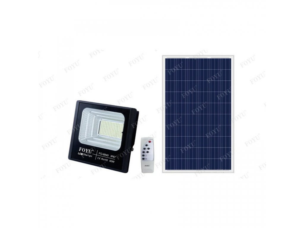 Levně FOYU FO-40 reflektor s venkovním solárním panelem IP67 s dálkovým ovládáním s časovačem studená bílá 40w