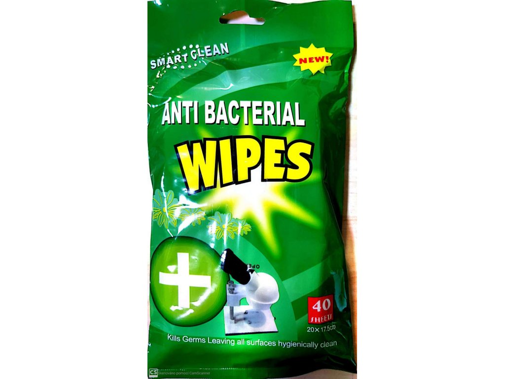 Levně Hygienické ANTI BACTERIAL vlhčené ubrousky s antibakteriální přísadou 40ks