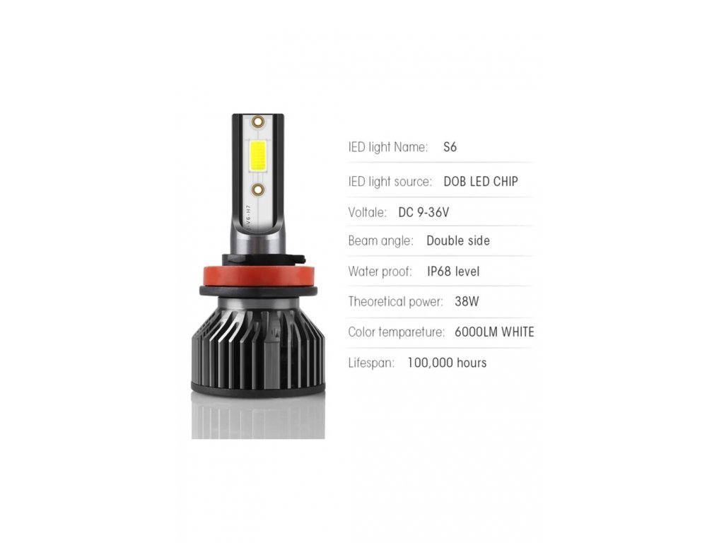 LED Headlight autožárovky S6 H1 6500K 36W 6000LM 12V/24V - 2ks