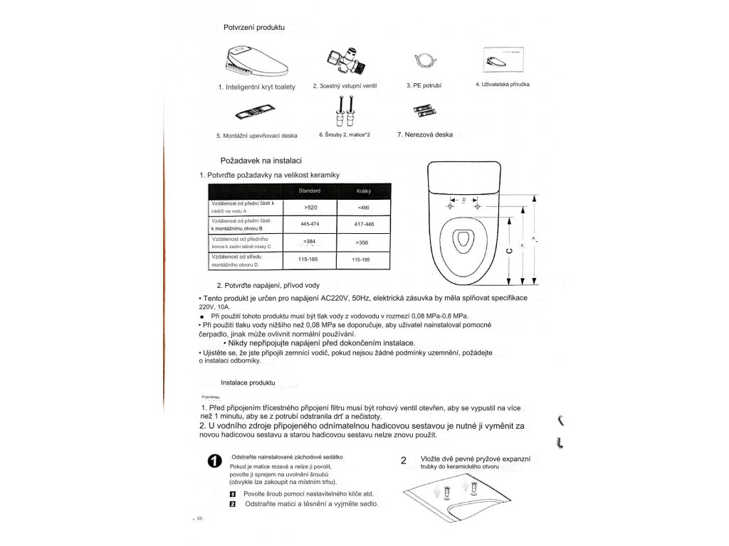 D-Lux elektronický bidet, KRÁTKÝ s dálkovým ovládáním 