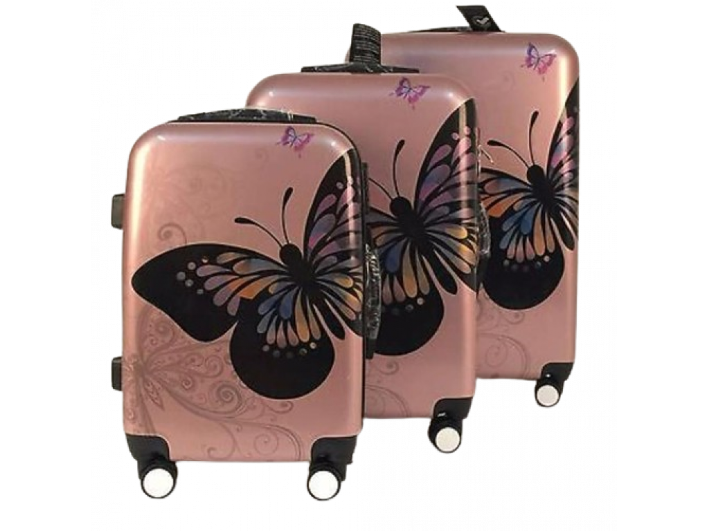 M029 cestovní skořepinové kufry sada 3ks Motýli 