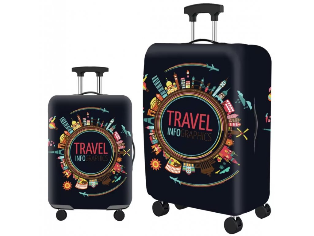 Ochranný obal na kufr Travel Info graphics, černý